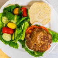 Turkey Burger · Organic. Ground turkey burger with your french fries, sweet potato fries or side salad.