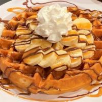 Crazy Monkey · Our house-made golden-brown Belgian waffle dusted with powdered sugar, fresh Bananas, Homema...