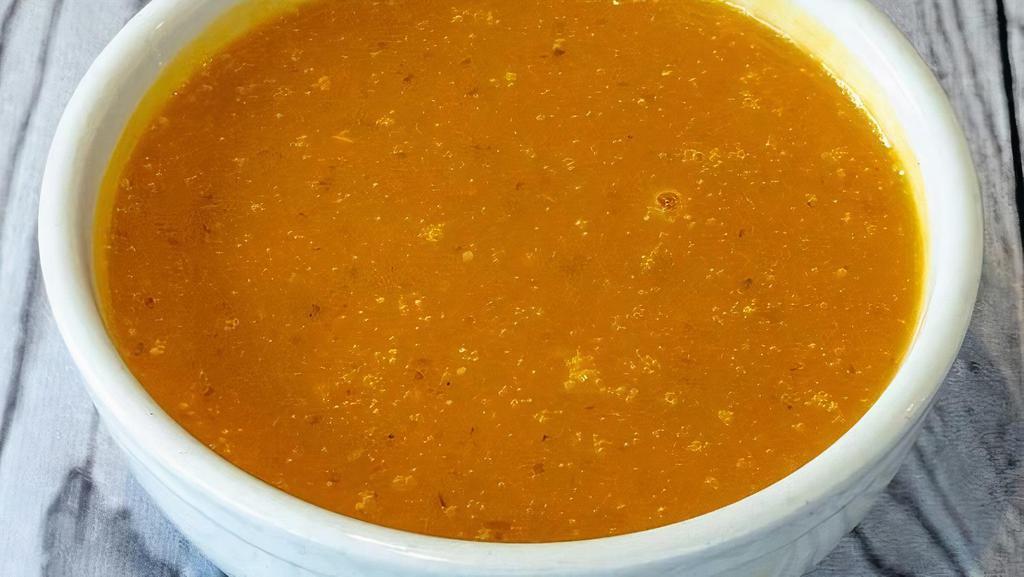 Curried Butternut Squash Soup (V, Gf) · Roasted  butternut squash, curry spices, ginger, lemon, coconut milk