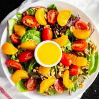 Walnut ‘N’ Mandarin Orange Salad * (V, Gf) · Spring greens, mandarin oranges, walnuts, reduced Orange Dressing.. * Contains tree-nuts