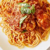 Spaghetti With Sauce · Long thing pasta.