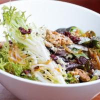 Bright Spot · Mixed greens, gorgonzola, candied pecans, dried cranberries, caramelized shallots, champagne...