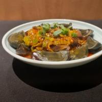 Eggplant, Century Egg With Long Hot Pepper · Scallion, Chili Oil, Spicy.