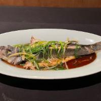 Steamed Whole Sea Bass With Ginger & Garlic · Ginger, Scallion, Soy Sauce