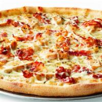 Chicken Bacon Ranch Pizza · Grilled Chicken, Smoky Bacon, Ranch Dressing & our Signature 3-Cheese Blend