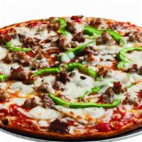 Gf The Works Pizza · Pepperoni, Italian sausage, Hamburger, Mushrooms, Onions, Green Peppers, Pizza Sauce & Signa...