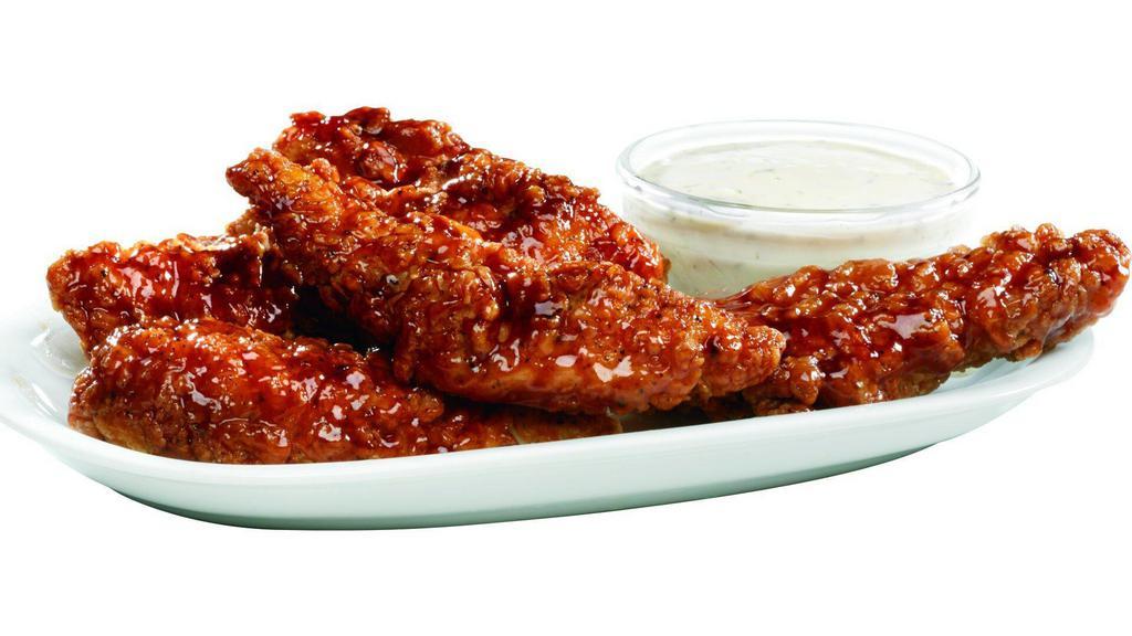 Barbecue Chicken Tenders · Crispy, breaded and lightly sauced chicken tenders. Available plain or choose your favorite sauce.