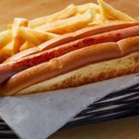 Hot Dog With Fries Basket · NEW! Our famous grilled Hot Dog with a heaping serving of Fries!