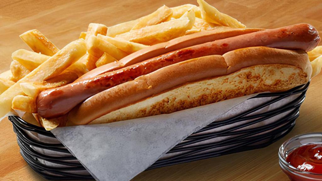Hot Dog With Fries Basket · NEW! Our famous grilled Hot Dog with a heaping serving of Fries!