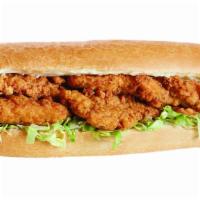 Crispy Chicken Large · Crispy, lightly spiced Chicken Tenders on a bed of shredded lettuce with mayonnaise
