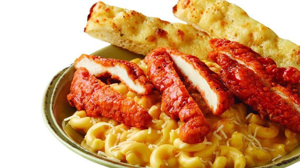Buffalo Chicken Mac & Cheese · Spicy Buffalo Chicken and Macaroni in a creamy cheese sauce with Asiago Cheese. Served with a cheese breadstick.