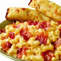 Bacon Mac & Cheese · Crispy Bacon and Macaroni in a creamy cheese sauce with Asiago Cheese. Served with a cheese ...