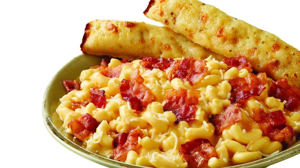 Bacon Mac & Cheese · Crispy Bacon and Macaroni in a creamy cheese sauce with Asiago Cheese. Served with a cheese breadstick.
