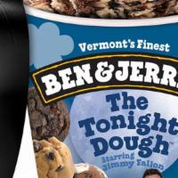 Ben & Jerry’S The Tonight Dough®️ Ice Cream Pint · Caramel & Chocolate Ice Creams with Chocolate Cookie Swiris & Gobs of Chocolate Chip Cookie ...