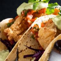 Fish Tacos · fried or blackened whitefish, pickled red cabbage, chipotle aioli, pico de gallo