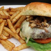 Alpine Burger · Melted Swiss cheese and sautéed mushrooms.