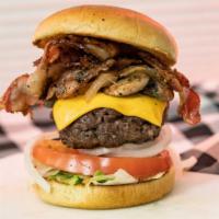 The Cowboy Burger · 1/2 pound burger, lettuce, tomato & Mob Sauce.