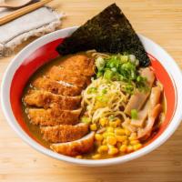 Tonkatsu Curry Ramen · Drinkable curry soup with fried pork chop.