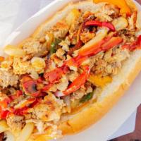 Knock Out Cheesesteak · Your EVERYTHING Steak
Chopped Ribeye Steak or Chicken, American Cheese, , mayo, ketchup, sau...