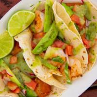 Offense Tacos - Shrimp  (3Ct) · cabbage, avocado, radish, tomato, aioli sauce