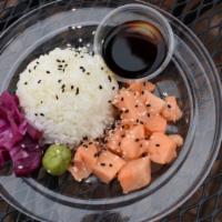 Sashimi Salmon · Salmon, rice, ginger, wasabi, & soy sauce