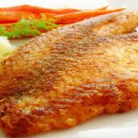 Tilapia · Crispy fried tilapia fillet served with two side dishes and bread on the side. We fry in pre...