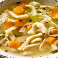 Chicken Noodle Soup · Comes with crackers on the side.