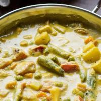 Vegetable Korma · Gluten free. A mix of fresh house vegetables in a creamy cashew nut sauce.
