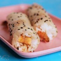Shrimp Tempura Hand Roll · Shrimp tempura, spicy mayo, sushi rice, soy paper. Two pieces.