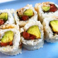 Spicy Tuna Avocado Roll · Spicy tuna, avocado, sushi rice, nori.
