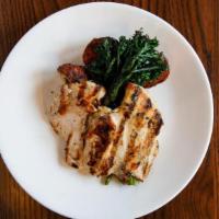 Grilled Marinated Chicken · grilled broccolini, roasted red bliss potatoes, lemon roasted garlic butter