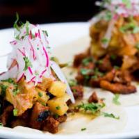 Spicy Pork Tacos (2) · Grilled pineapple, kimchi and cilantro.