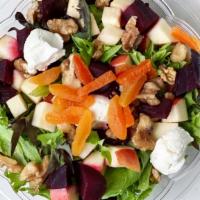 Roasted Beet Salad · Organic spring mix, roasted beets, honey crisp apples, walnuts, dried apricots, goat cheese,...