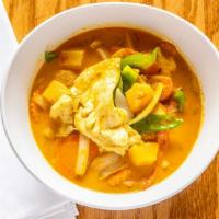 Yellow Curry · Yellow curry sauce with pineapple, tomatoes, potatoes, onions, carrots, snow peas, and green...