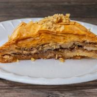 Baklava · Layered phyllo pastry with crushed walnuts and syrup.