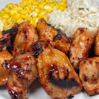 Grilled Bourbon Turkey Tips · served with potato & vegetable