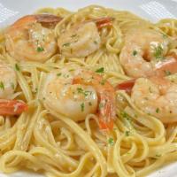 Shrimp Scampi W/ Linguini · lemon, garlic butter & wine over linguini