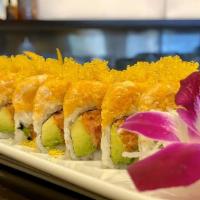 Spicy Blue Crab Roll · Spicy. Crunchy spicy tuna and avocado in spicy blue crab and tobiko on top.