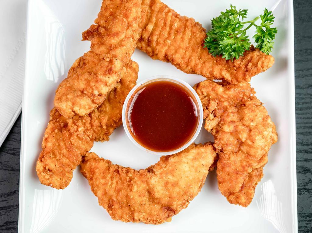 Chicken Fingers · Served with two choices from fries coleslaw rice salad or onion rings.