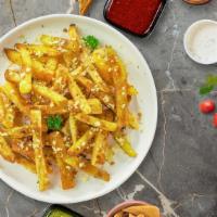 I Clove You Cheese Fries · (Vegetarian) Melted cheddar, and garlic topped on Idaho potato fries.