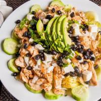 Ensalada De Chipotle · Grilled chicken, beans, onions, cucumber, carrots, fresh cheese, avocado and chipotle dressi...