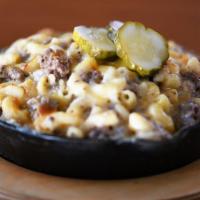 Mac-N-Burger (Small) · Take our classic Bechamel, add seasoned ground beef, Cabot Cheddar and American cheeses and ...