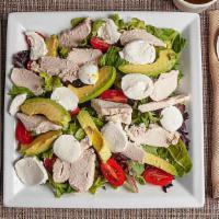 Marla Style Avocado (Small) · Avocado salad with cucumbers, roasted peppers, black olives, fresh mozzarella and chicken se...
