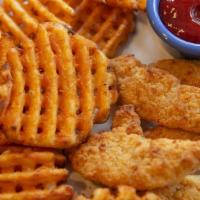 Chicken Tenders · Breaded tenders served with waffle fries and ketchup.