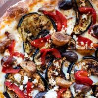 Roasted Eggplant · Garlic herb sauce, mozzarella, eggplant, sun-dried tomatoes, roasted red peppers, kalamata o...