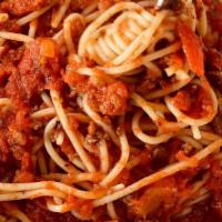 Spaghetti & Meat Sauce · Marinara and ground beef sauce served over spaghetti.