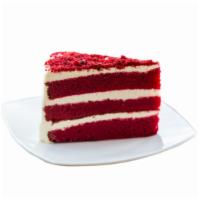 Triple Layer Red Velvet Cake · Contains wheat, eggs, soy and dairy. Tasty triple layer red velvet cake filled with rich, sw...