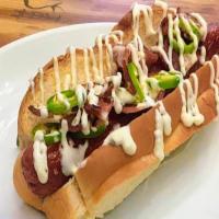 Hot Diggity Dog Combo · Make it a combo with a side and drink of your choice. Beef hot dog, bacon, jalapenos, and ra...