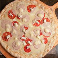Palermo Pizza (Large) · Fresh tomatoes, garlic, ricotta, mozzarella, olive oil.
