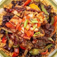 Mixed Grill Bowl · Grilled mesquite chicken and steak served over rice and black beans with fajita veggies, BBQ...
